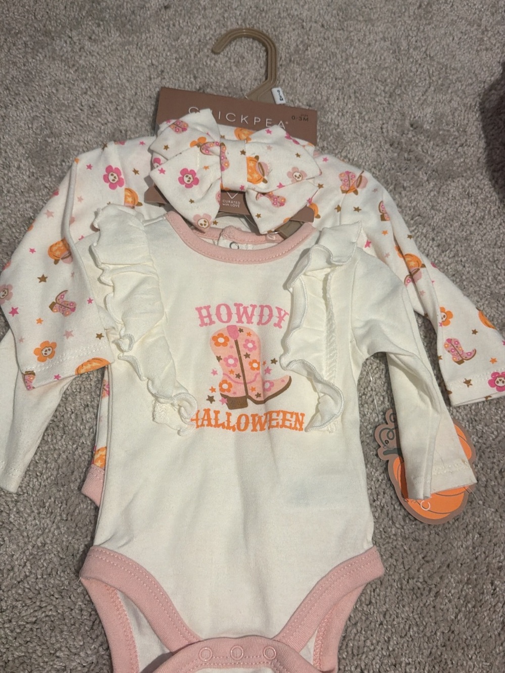Cream & Pink 'Howdy Halloween' Ruffle Baby One-Piece by Carter's